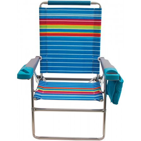 Mighty Rock Beach 17" Extended Height 4-Position Folding Beach Chair - Graphic Traffic Blue/White/Multi Stripe